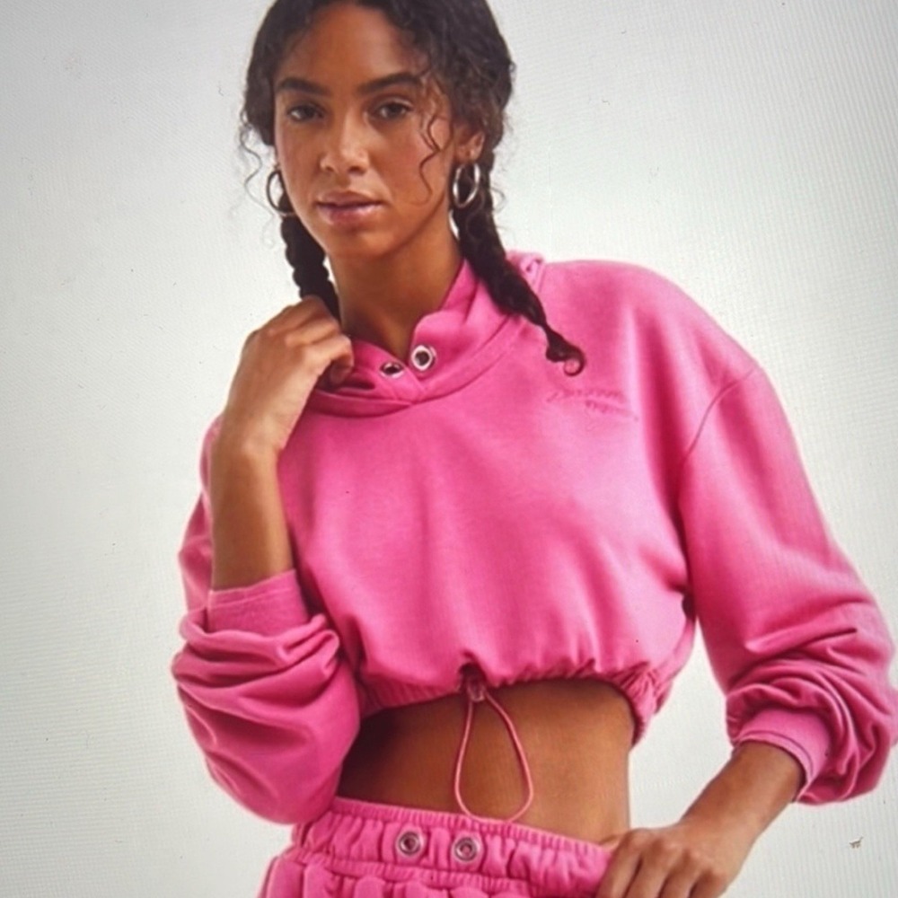For Love And Lemons‎ Ellie Pink Cropped Hooded Sweatshirt S Leisure Drawstring